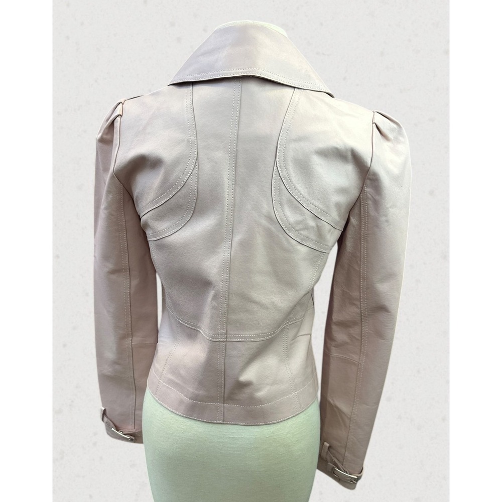 Spiegel Genuine Leather Jacket Pink Blush Puff Sleeve Y2K Cropped Women's Size 4 - Picture 12 of 16